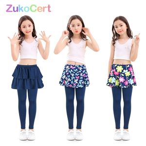 Coton enfants filles leggings avec jupe Culottes Render Pantalons pour enfants Fleur Floral Imprimé Élastique Crayon pantalon 211103