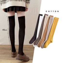 Katoen Kniehoge Sok Mode Casual Effen Kleur Kousen JK Japanse Koreaanse Stijl Lolita Dames Meisjes Warme Knie Sokken 240111