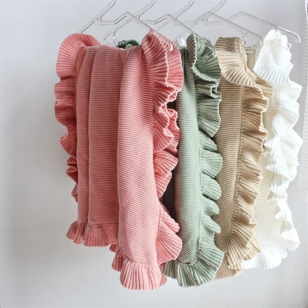 Coton tricoté bébé couvertures né Swaddle Wrap couvertures à volants enfant en bas âge literie pour bébé couette né panier poussette Swaddle 240311