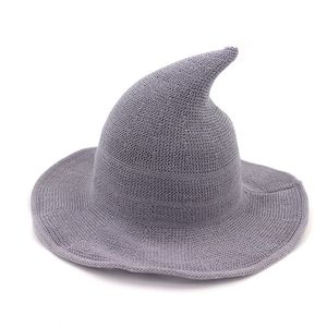 Katoen gebreide heks hoed cap casual brede rand emmer hoeden vrouwen grappige opvouwbare magische tovenaar hoed effen kleur chapeau voor wijfje