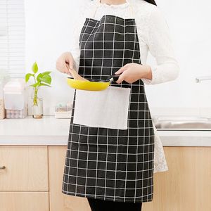 Tablier en lin de coton noir blanc gris impression à carreaux tabliers adultes avec grande poche cuisine cuisson cuisson accessoires outils WLY BH4627