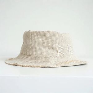 Katoenen linnen emmer hoeden vrouwen mannen zomers brief borduurwerk ademend hoeden 240419