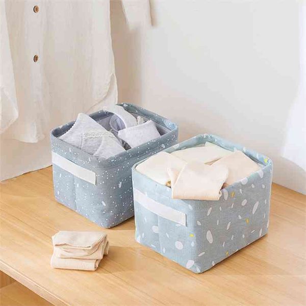 Caja de almacenamiento de escritorio de lino de algodón Contenedor de mesa de cesta de desechos de alta calidad con mango cosmético 210423