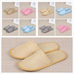 Coton lin pantoufles jetables anti-dérapant voyage hôtel SPA maison invité chaussures coloré sandales uniques respirant doux pantoufles en gros