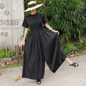 Coton Lin Mode Femmes Combinaisons Été et Printemps Style coréen Dames Pluz Taille Casual Manches courtes 210615