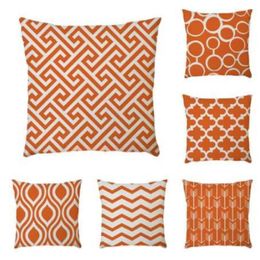 Taie d'oreiller géométrique en coton et lin, série Orange, housse de coussin décorative pour canapé, siège de voiture, 45x45cm, décoration de maison 271C