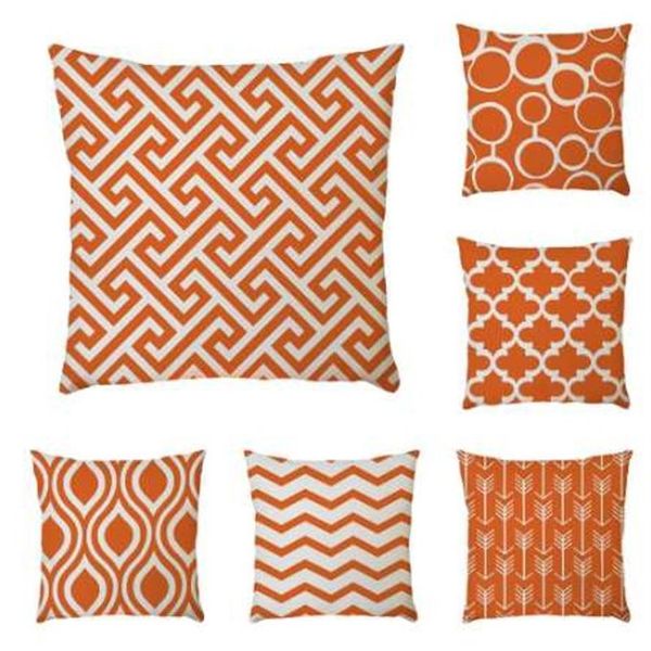 Taie d'oreiller géométrique en coton et lin, série Orange, housse de coussin décorative pour canapé, siège de voiture, 45x45cm, décoration de maison 352e