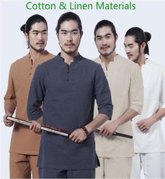 Matériaux de lin en coton costumes confortables Zen Yoga Clothes Men Taiji Meditation Tea Cérémonie Retro Classical Style Jacket Pants1800468
