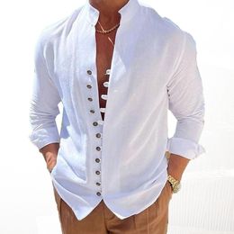 Coton Linn Men Shirt Brief Breftable Comfy New Mens Casual Blouse Clouse Shirt Tops Lower Long Man à manches longues