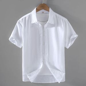 Chemises à manches courtes en coton et lin pour hommes, Streetwear d'été, couleur unie, col montant, Style plage décontracté, grande taille M-3XL 240307