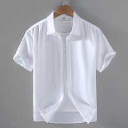 Chemises à manches courtes en coton et lin pour hommes, Streetwear d'été, couleur unie, col montant, Style plage décontracté, grande taille M3XL 240312