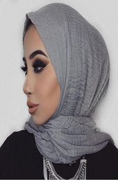 Enveloppement et châle musulmans en lin de coton Turban islamique prêt à porter des foulards féminins nouvelles femmes froissées Hijab instantané sous l'écharpe6591735