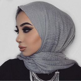 Enveloppement et châle musulmans en coton et lin, Turban islamique prêt à porter, foulard féminin, Hijab instantané froissé sous l'écharpe 271z