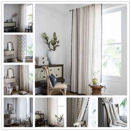 Katoen linnen afdrukken Amerikaanse kwastje Boheemse stijl slaapkamer / woonkamer / keuken gordijn land voltooid raam semi-zend 210712