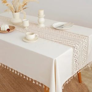Coton lin table rectangulaire en tissu beige tricot en tricot creux creux pour la couverture de café de décoration de mariage 240428