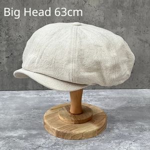 Coton lin caps sboy hommes plus taille 63 cm de printemps d'été mince béret mode rétro décontracté chapeau unisex octogonal chapeaux 240520