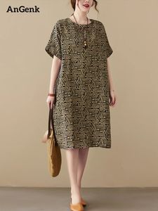 Coton Linet Coton Couchée Vintage Imprime Summer MIDI Robes pour les femmes 2024 Vêtements de vacances en vrac décontractés Robe Elegant Vêtements 240415