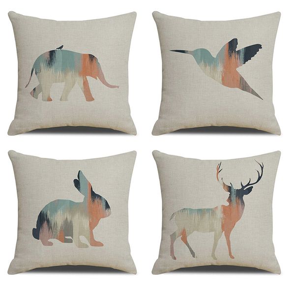 Housse de coussin en coton et lin, 45x45cm, animaux de dessin animé, décoration de maison, pour canapé-lit, étui décoratif