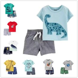 Katoen Kleine Jongen Kleding Pak Dinosaurus Baby Tee Shirts Shorts Pant 2-Stuks Outfit Brachiosaurus Dino Kostuums Zacht 0-2 jaar 210413