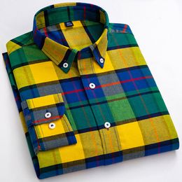 Camisa Oxford de manga larga a cuadros a la moda de algodón para hombre, camisas informales de alta calidad con diseño grueso y cómodo para otoño y primavera