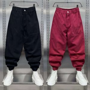 Pantalon Cargo en coton à poches multiples, mode Hip-hop, sarouel ample, large, rouge d'automne, vêtements de marque de styliste pour hommes