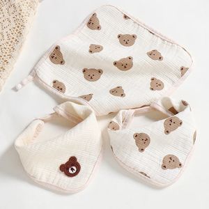 Bavoirs en mousseline de coton pour bébés, accessoires pour bébés, bavoir né, serviette de salive, garçons et filles, tablier d'alimentation imprimé ours, tissus Bandana 240115