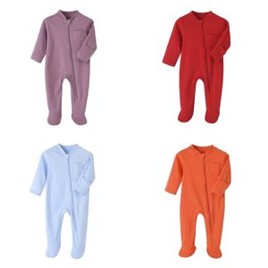 Katoen pasgeboren babykleding Solid Color Jumpsuit Rompers Zipper Infant Boys Girls Spring bodem shirt jumpsuits voet 20220928 E3