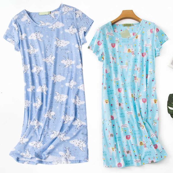 Coton chemise de nuit plus taille femme chemise de nuit à manches courtes mignon dessin animé chemises de nuit doux décontracté vêtements de nuit pyjamas sleepdress 210924