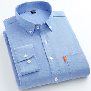 Coton Oxford chemises à manches longues pour hommes couleur unie Patchwork étiquette coupe régulière chemise décontractée doux affaires intelligent vêtements quotidiens 240201