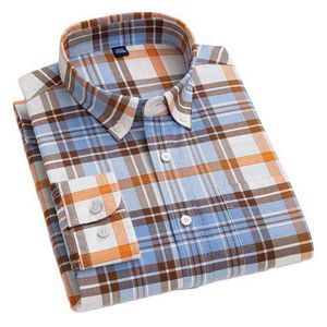 Chemise Oxford en coton pour hommes à manches longues décontracté hommes d'affaires chemises à carreaux rayé coupe régulière mode Chemise homme poche G0105