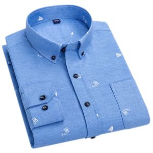 Coton Oxford chemises pour homme de luxe rayé imprimé fleuri à manches longues chemises décontractées mode printemps hommes vêtements élégants 240318