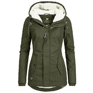 Veste rembourrée en coton Noir Femmes Solid Hood Fourrure Manteau d'hiver chaud Plus Taille S-4XL Bureau Dames Rétro Causal Lâche Parkas Outwear 211223