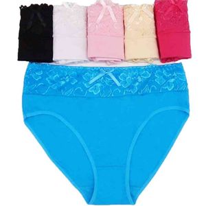 Katoen Plus Size Dames Mama Slipje Dames Big Size Underwear Lace Transparent Slips 2XL, 3XL 4XL 6 stks / partij 210730