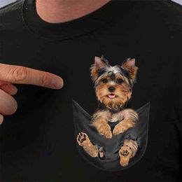 T-shirt de poche en coton été Yorkshire Terrier T-shirt imprimé hommes pour femmes dessus de chemise drôle coton noir t-shirts livraison directe G1222