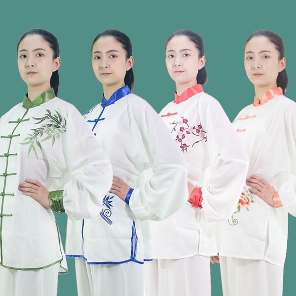 Coton Polyester fait Tai chi vêtements broderie Veste + Pantalon mâle femelle Wushu printemps automne Taijiquan Kungfu costumes d'exercice