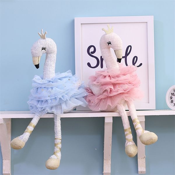 Corde de coton élégant Swan jouet 45 cm couronne en peluche cygne poupée douce filles jouet décoration de la maison jouets cadeau d'anniversaire pour petite amie LJ201126