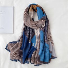 Bufanda de algodón Mujeres Imprimir Suave Mantón Wrap Foulard Hijab Lujo 180 * 90 cm Viscosa Bufanda Otoño Invierno Cálido Echarpe 220516