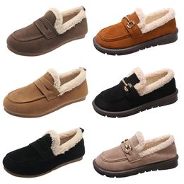 Chaussures en coton polaire épaisse pour femmes, baskets décontractées en cuir noir, marron, gris, kaki, tendance, sports de plein air