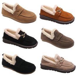 Chaussures en coton polaire épaisse pour femmes, noir, marron, gris, kaki, cuir, décontractées, à la mode, pour l'extérieur, couleur 5