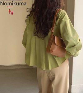 Coton court coréen mode femmes chemisier chemise casual manches longues col rabattu Blusas printemps hauts 6F628 210603