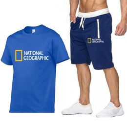 Coton T-shirt à manches courtes Shorts Twopiece Mens National Geographic Indication Costume Loisirs Sportswear Fitness Suit S2XL 220608