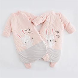 Sacs de couchage en coton bébé unisexe bébé sac de couchage détachable manches longues chaud lapin couverture enfants pyjamas pour enfants lit 240108