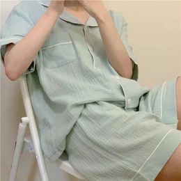 Algodón Sleepwear Pajamas Corea Mujeres Pijama Femenino Juego de dormitorio Mujer 2 piezas Trajes de salón breve con pijama 240520