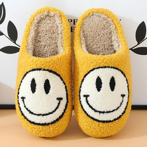 Pantoufles en coton Winter Smile Fluffy Pantoufles Souriant Visage Femme Maison Avec Mignon Paresseux Fond Épais Dessin Animé Antidérapant Intérieur Blanc Jaune Rose Chaussures Chaudes