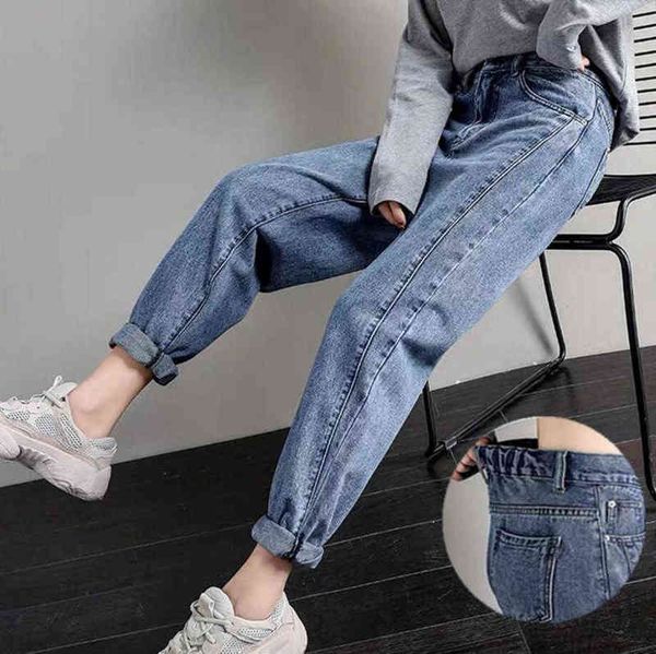 Jeans droits en coton femme élasticité taille haute femme plus taille maman jeans bleu sarouel en vrac vente 211129