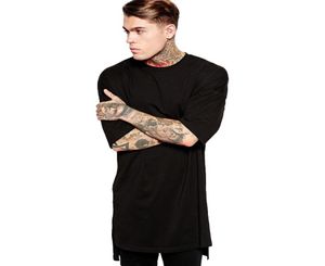 Cotton Streetwear Brand Vêtements Men039s T-shirt Hip Hop Side Split Tshirt Blanc Long Line Tops Men Tees Tall BMTX03 F3680725