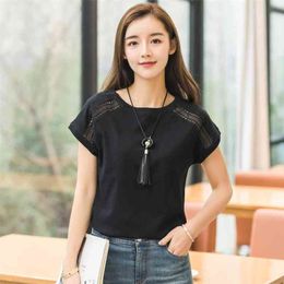 Blouses d'été en coton dentelle manches chauve-souris chemises pour femmes hauts chemises de grande taille femmes vêtements coréen Blusas femme 210518