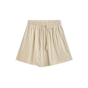 Katoen zomer losse hoge taille slanke casual shorts voor vrouwen met abrikoos trekstring Lazy Style A-Line Wide been broek 464
