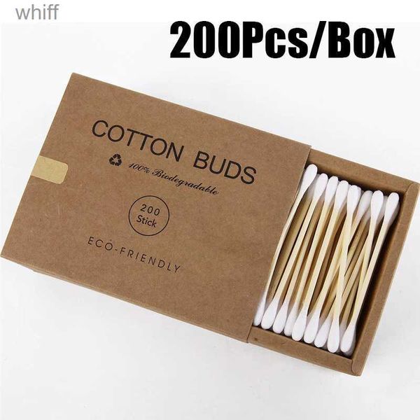 Cotton Swab 100/200 pièces Double tête coton-tige bâtons de bambou jetables sourcils lèvres maquillage coton-tiges nez oreilles nettoyage outils de soins de santé L231116