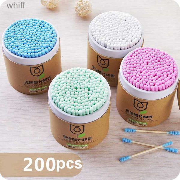 Coton-tige 200 pièces/boîte coton-tige en bambou pour bébé bâtons de bois coton-tiges doux nettoyage des oreilles Tampons Cotonete Pampons santé BeautyL231116